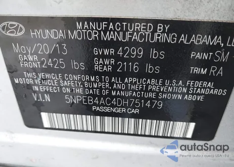 2013 Hyundai Sonata Gls из США, поврежденный, VIN 5NPEB4AC4DH751479